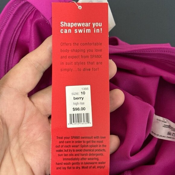 SPANX Let's Go Slimming Swimwear High Waist Bottom Women 10 Berry Pink New 8682 - Picture 6 of 16